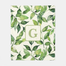 Grüne Wasserfarbe Botanische Blätter Monogramm