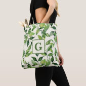 Grüne Wasserfarbe Botanische Blätter Monogramm Tasche (Von Nahem)