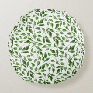 Grüne Wasserfarbe Botanische Blätter Muster Rundes Kissen