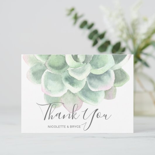 Grüne Wasserfarbe Botanische Sukkulente Hochzeit Dankeskarte (Stehend Vorderseite)