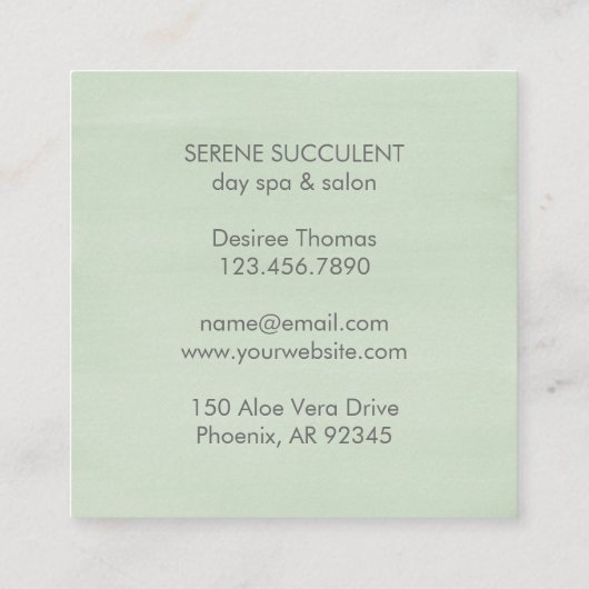 Grüne Wasserfarbe der botanischen Seite Quadratische Visitenkarte (Rückseite)