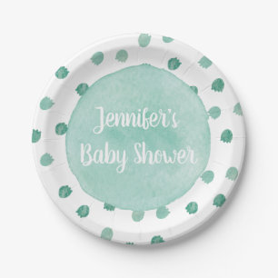 Grüne Wasserfarbe Dinosaurier Baby Shower Papier T Pappteller
