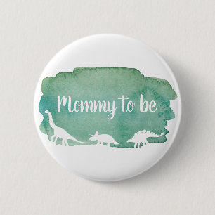 Grüne Wasserfarbe Dinosaurier Baby Shower werdende Button