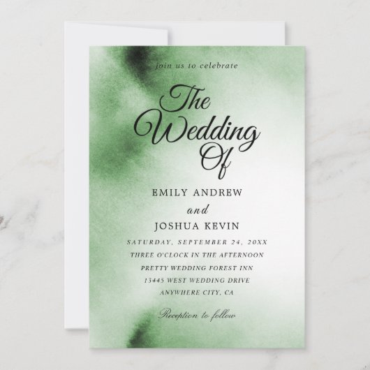 Grüne Wasserfarbe | Einladung zur Grünen Hochzeit (Vorderseite)