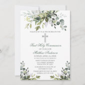 Grüne Wasserfarbe Erste Kommunion Weide Grün Einladung (Vorderseite)