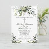 Grüne Wasserfarbe Erste Kommunion Weide Grün Einladung (Stehend Vorderseite)