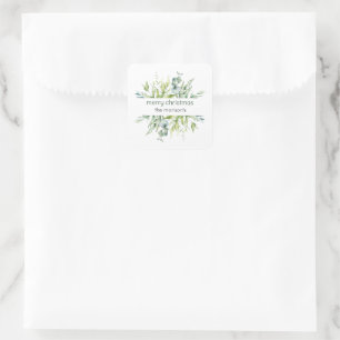 Grüne Wasserfarbe Eukalyptus-Zweig-Geschenkanhänge Quadratischer Aufkleber