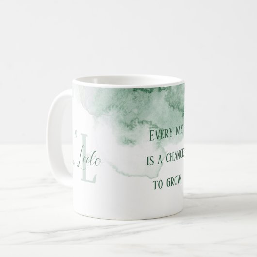 Grüne Wasserfarbe für personalisierte Affirmation Kaffeetasse (Vorderseite Links)