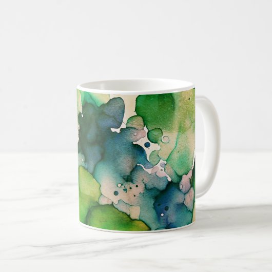 Grüne Wasserfarbe Fusion Kaffeetasse (VorderseiteRechts)