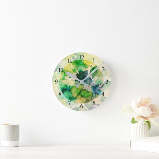Grüne Wasserfarbe Fusion Runde Wanduhr (Zuhause)