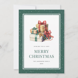 Grüne Wasserfarbe-Geschenke Frohe Weihnachts-Karte Feiertagskarte