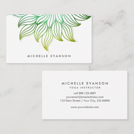 Grüne Wasserfarbe Gradient Floral Mandala Visitenkarte (Vorne/Hinten)