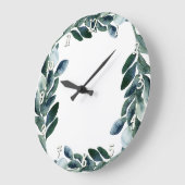 Grüne Wasserfarbe Grüne Blätter Botanische Rustika Große Wanduhr (Winkel)