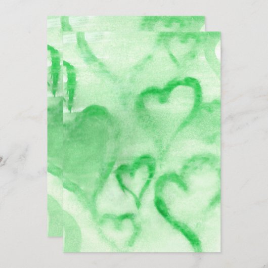 Grüne Wasserfarbe Herz Blanke Einladung (Vorne/Hinten)