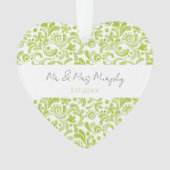 Grüne Wasserfarbe Hochzeitdatum süßes Herz Ornament (Vorderseite)