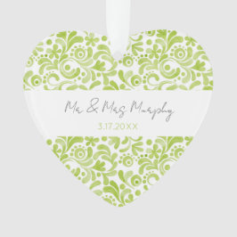 Grüne Wasserfarbe Hochzeitdatum süßes Herz Ornament