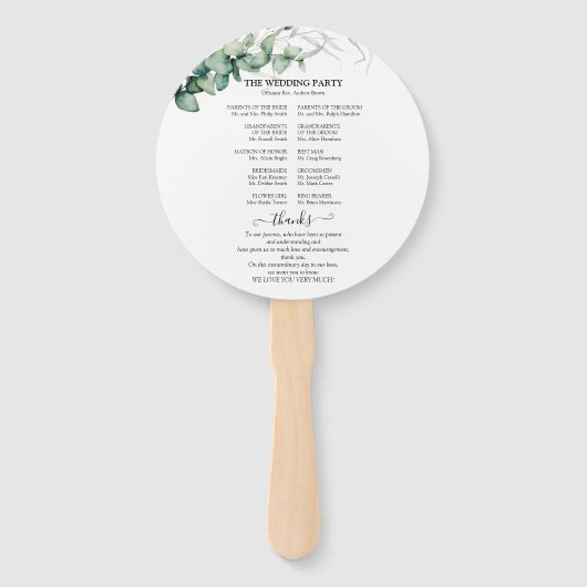 Grüne Wasserfarbe Hochzeitsprogramm Hand Fan Fächer (Rückseite)