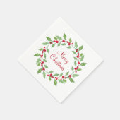 Grüne Wasserfarbe Holly Wreath Serviette (Ecke)