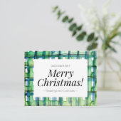 Grüne Wasserfarbe Kariert Frohe Weihnachten (Stehend Vorderseite)