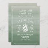 Grüne Wasserfarbe & Kiefernkone Rustikale Hochzeit Einladung (Vorne/Hinten)