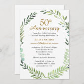 Grüne Wasserfarbe Kranz 50. Hochzeitstag Einladung (Vorne/Hinten)