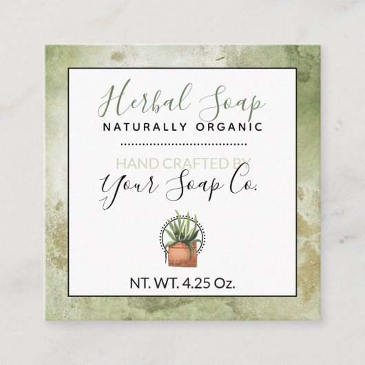 Grüne Wasserfarbe Kräuterseife / Bad und Körperhan Quadratische Visitenkarte (Vorderseite)