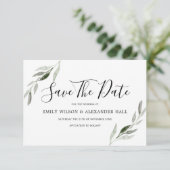Grüne Wasserfarbe Leaf Moderne Hochzeit Save The Date (Stehend Vorderseite)