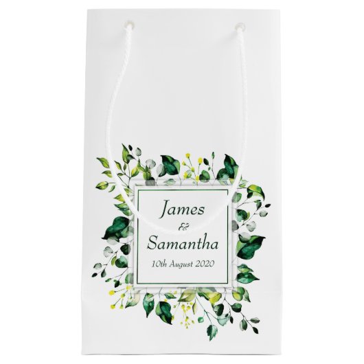 Grüne Wasserfarbe Leaf und Gelbe Blume | Hochzeit Kleine Geschenktüte (Vorderseite)