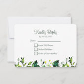 Grüne Wasserfarbe Leaf und Gelbe Blume | Hochzeit RSVP Karte (Rückseite)