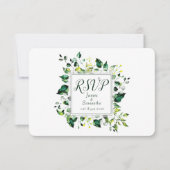 Grüne Wasserfarbe Leaf und Gelbe Blume | Hochzeit RSVP Karte (Vorderseite)