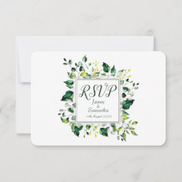 Grüne Wasserfarbe Leaf und Gelbe Blume | Hochzeit RSVP Karte