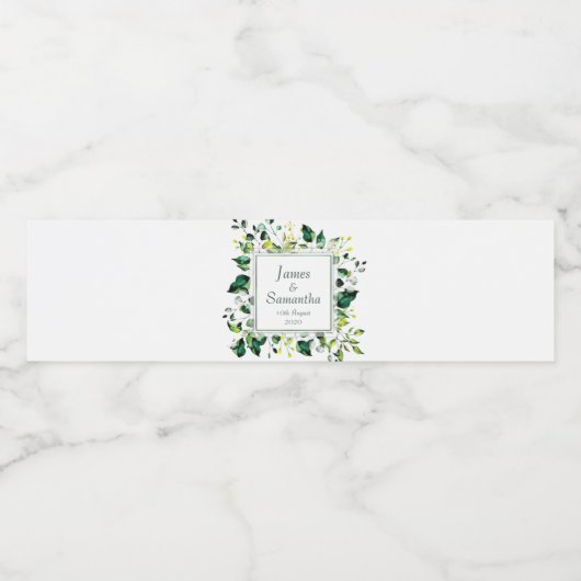 Grüne Wasserfarbe Leaf und Gelbe Blume | Hochzeit Wasserflaschenetikett (Einzelnes Label)