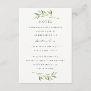 Grüne Wasserfarbe Leaf Wedding Hotel Unterkunft Begleitkarte