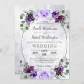 Grüne Wasserfarbe Lila Blütenwelt Hochzeitsfeier Einladung (Vorne/Hinten)