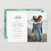 Grüne Wasserfarbe | Minimalistische Foto-Hochzeit Einladungspostkarte (Vorne/Hinten)