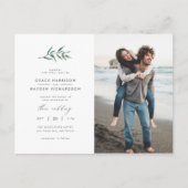 Grüne Wasserfarbe | Minimalistische Foto-Hochzeit Einladungspostkarte (Vorderseite)