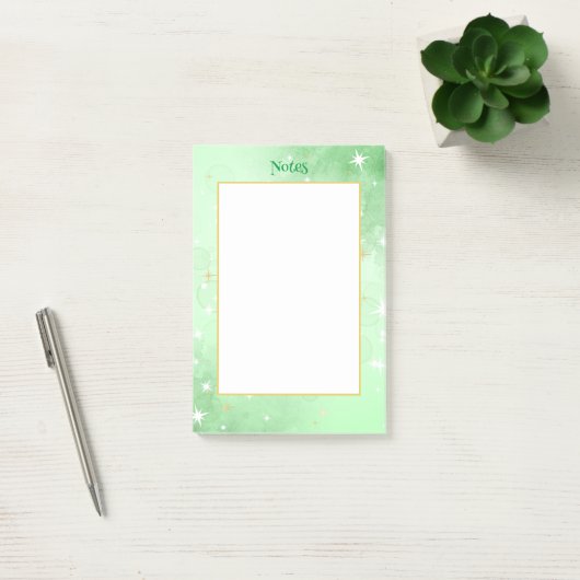 Grüne Wasserfarbe mit Gildenstars Post-it Klebezettel (Büro)