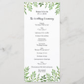 Grüne Wasserfarbe Moderne botanische Hochzeitskart Programm (Rückseite)