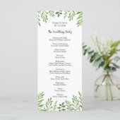 Grüne Wasserfarbe Moderne botanische Hochzeitskart Programm (Stehend Vorderseite)