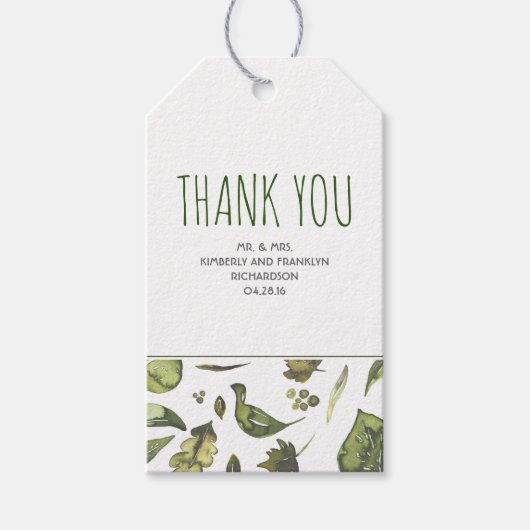 Grüne Wasserfarbe Moderne Rustikale Hochzeit Geschenkanhänger (Vorderseite)