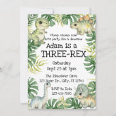 Grüne Wasserfarbe Niedlich Drei-Rex-Dinosaurier-Ge Einladung (Vorderseite)