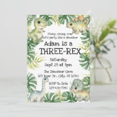 Grüne Wasserfarbe Niedlich Drei-Rex-Dinosaurier-Ge Einladung (Stehend Vorderseite)