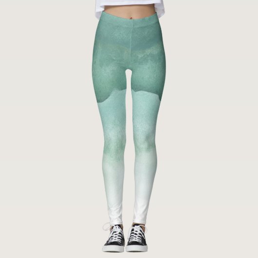 Grüne Wasserfarbe Ombre Leggings (Vorderseite)