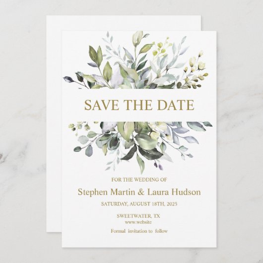 Grüne Wasserfarbe Save the Date Einladung (Vorne/Hinten)