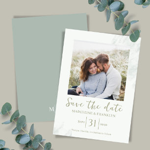 Grüne Wasserfarbe Save the Date Foto Hochzeit Einladung