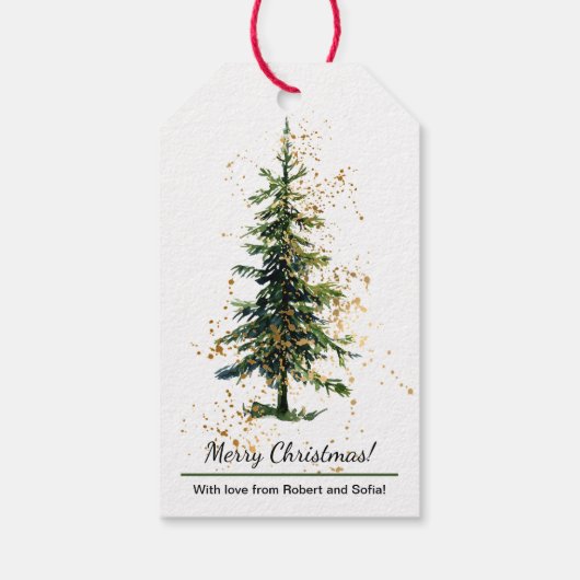 Grüne Wasserfarbe Spruce Frohe Weihnachten Weiß Geschenkanhänger (Rückseite)