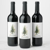 Grüne Wasserfarbe Spruce Frohe Weihnachten Weiß Weinetikett (Flaschen)