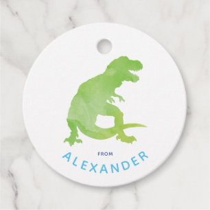 Grüne Wasserfarbe T-Rex Dinosaurier vom Geburtstag Geschenkanhänger