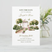 Grüne Wasserfarbe Traumhafte Gartenhochzeit Einladung (Stehend Vorderseite)