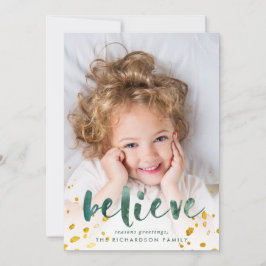 Grüne Wasserfarbe und Gold glauben | Foto Feiertagskarte